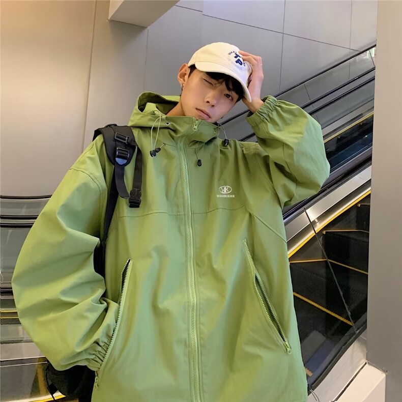 复古红色连帽冲锋衣女2023春秋情侣款宽松户外小个子外套JK077,男装夹克,星座1116A-1（原606A）