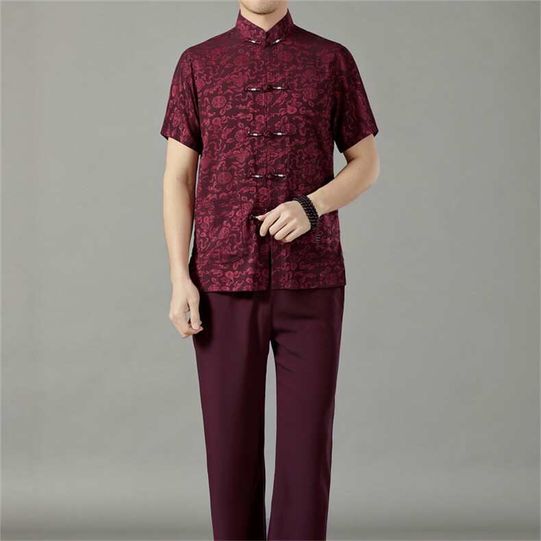 中老年棉麻短袖男中式唐装爸爸装风夏刺绣亚麻套装MJ233套装，男装民族服装，星座1105-3