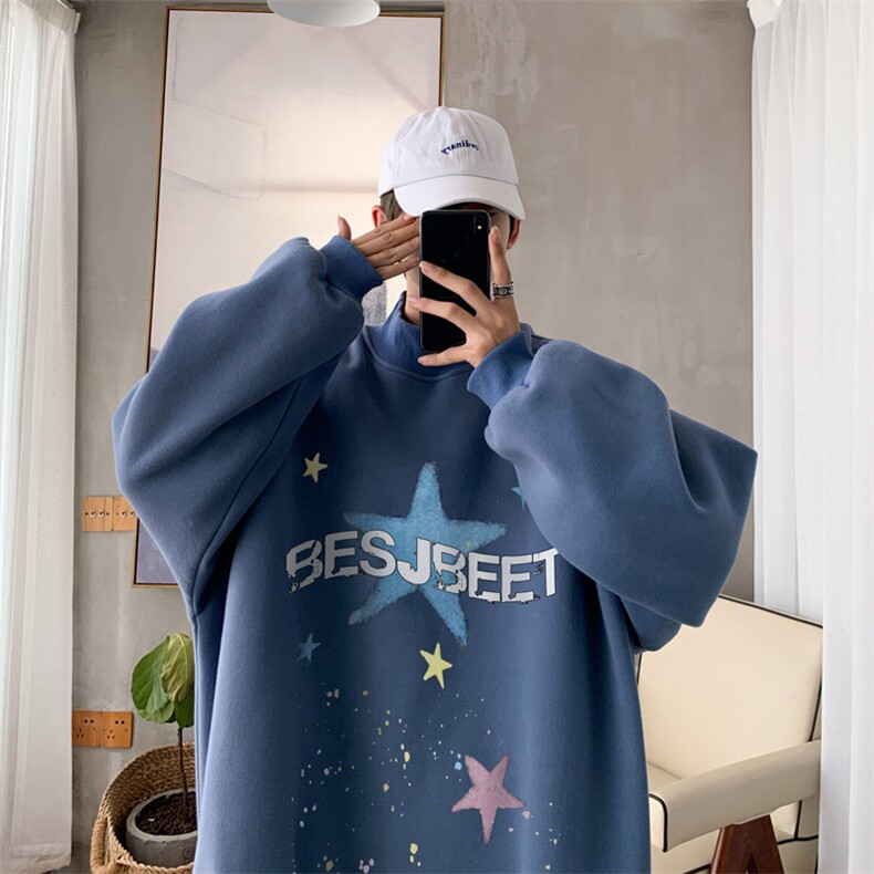 男装加绒加厚高领卫衣印花落肩袖情侣款打底衫 XZ514-2-G88-P48图片