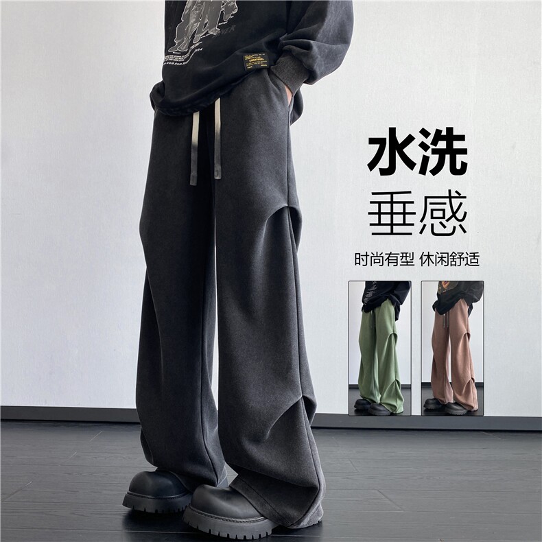 港风秋季新款潮流褶皱宽松直筒休闲裤B315-K24263-特p45控88,男装休闲裤,电商B315