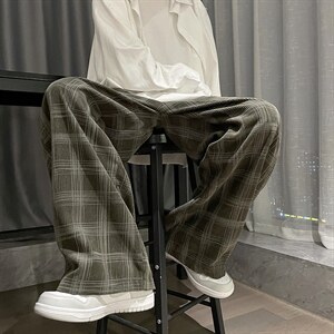 ！冬装加绒加厚格子灯芯绒直筒裤子 B221-LK21163-P50加绒P60图片