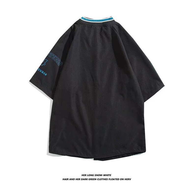 白底平铺棒球领短袖衬衫春款男港风潮流C1245P33,男装衬衫,星座1116-2