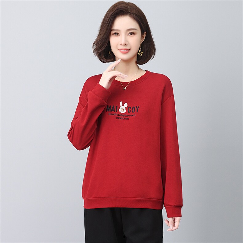 圆领套头卫衣女2023秋装新款长袖宽松大码胖mm刺绣打底衫，女装大码女装，奕阳依阁