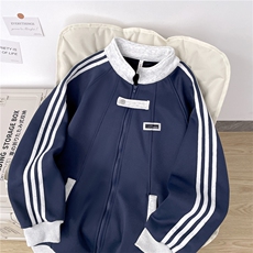 加绒加厚运动夹克男三条杠开衫卫衣棒球服外套JK004-P45加绒P50，男装夹克，星座308B-2