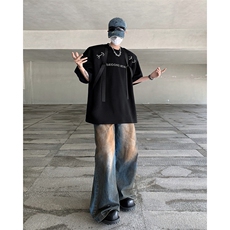 现货！25夏季织带设计感垫肩短袖飘带T恤DX141-P65，男装T恤，电商B288