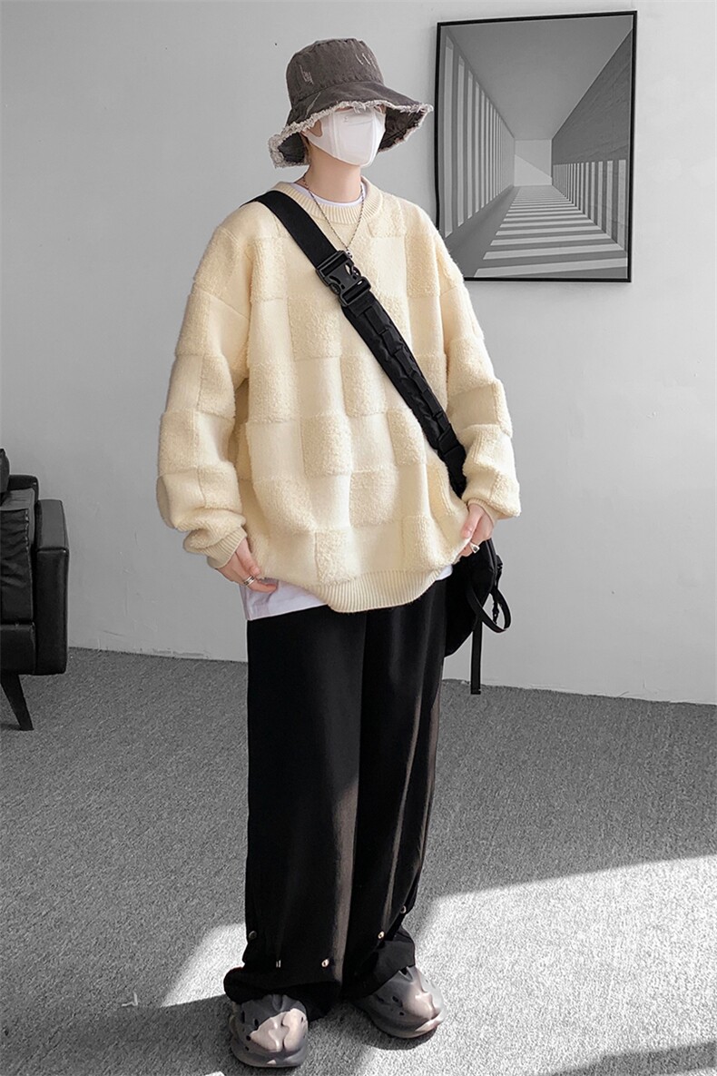 8XL-M特大码美式街头设计感毛巾绣格子毛衣男女情侣MY1204P50控68,男装针织衫/毛衣,电商D206-1
