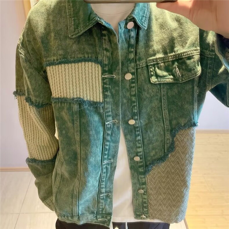 美式复古牛仔外套女春秋宽松拼接百搭vintage休闲夹克上衣ins潮牌,男装工装外套,星座506A