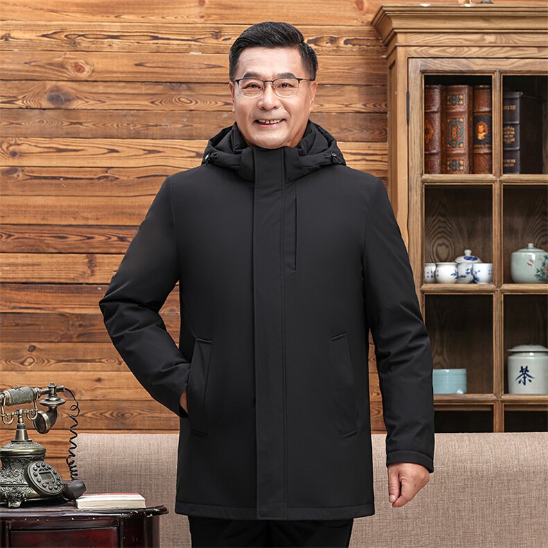 继续可拆卸帽内胆中老年羽绒服外套男中长款白鸭绒羽绒服大衣,男装羽绒服,钱塘723