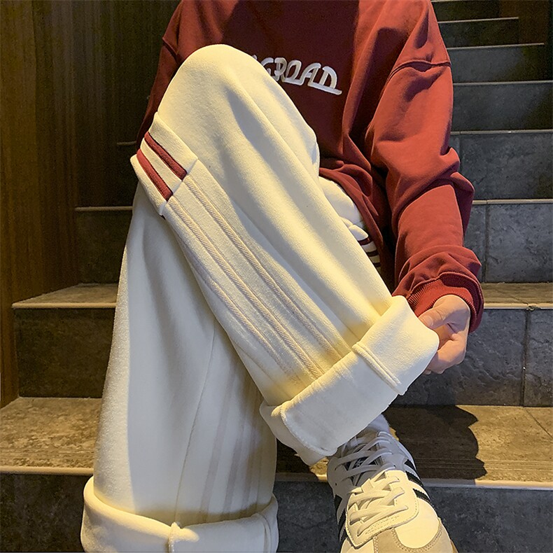 新款双面摇粒绒织带拼接字母绣花休闲裤XZ604-K117-特P40控78,男装休闲裤,星座604