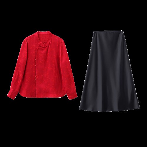 现货现货春装新款简约时尚休闲重工艺减龄组合两件套半裙上衣，女装套装/套裙，韩美纤衣