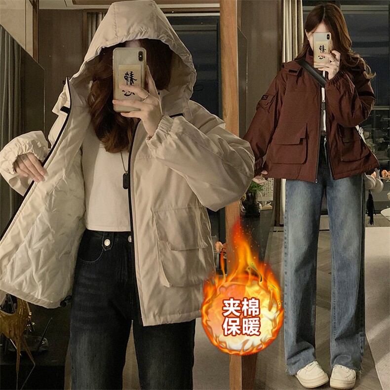C932-P115 时尚连帽工装大口袋设计感学院风百搭通勤冲锋衣图片