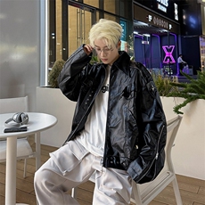 春秋款美式复古高街皮衣外套潮牌高级感小众短款机车服夹克，男装夹克，星座410-7