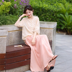 【可拆分售卖】烧花苎麻刺绣衬衫26夏季新款T恤半身裙两件套装女，女装套装/套裙，鑫源服饰