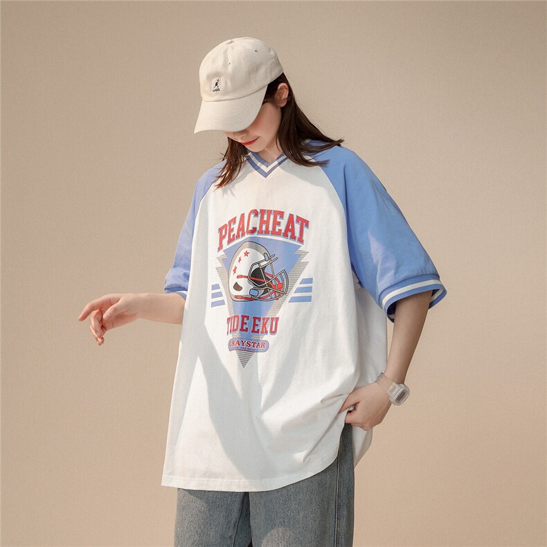 新款T恤字母印花撞色潮流夏季中性风男女同款短袖T6009/P45,男装T恤,星座202-3