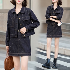 欧货复古设计感牛仔套装裤潮2024秋新款女时髦减龄气质短裙两件套，女装套装/套裙，美拉德工厂直营店