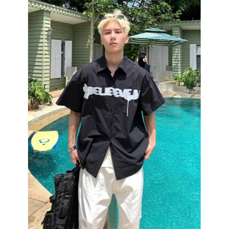 潮牌设计感印花小个子短袖衬衫情侣宽松百搭休闲外套C9198,男装T恤,星座1116A（原606A-3）