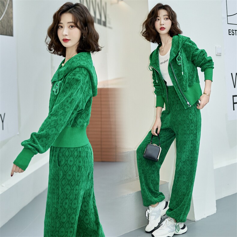 2024年春季御姐轻熟风炸街时尚职业高级感连帽卫衣外套阔腿裤套装，女装套装/套裙，时尚俏佳人