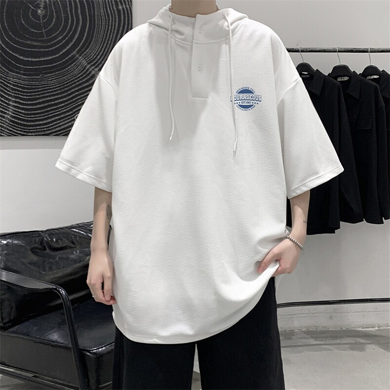 LD54395-P45NASA 连帽短袖t恤男大码胖子带帽五分袖中袖图片