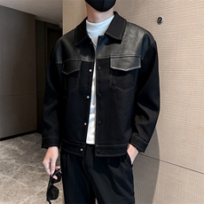 社会小伙男士秋冬拼色皮衣2025秋季长袖夹克店主风JK8010-P135，男装夹克，电商A236