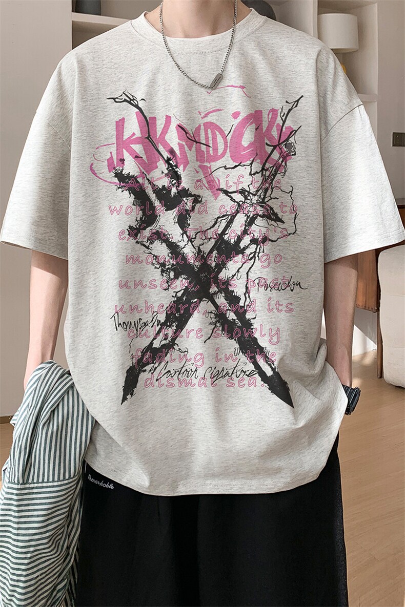 图案已注册夏季新款复古休闲短袖T恤男潮宽松半袖打底衫D072/P25,男装T恤,电商B209