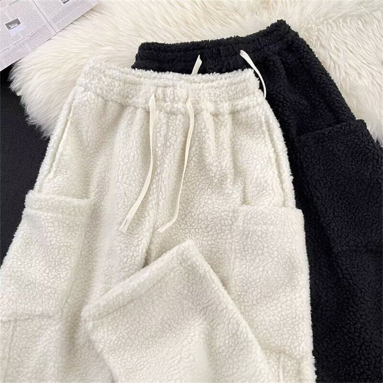 羊羔绒弯刀棉裤加绒加厚卫裤青少年大口袋保暖长裤H65P50，男装棉裤，星座1013-1