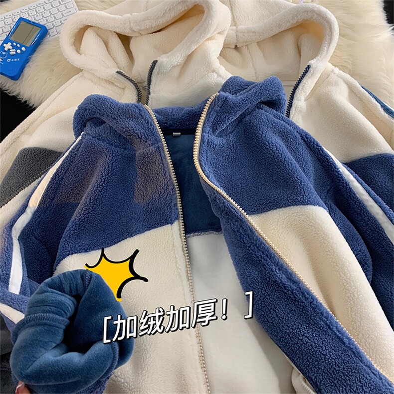 冬款青少年加绒宽松棉衣羊羔绒简约连帽外套男女921-P110控价158,男装棉衣,电商A441-1