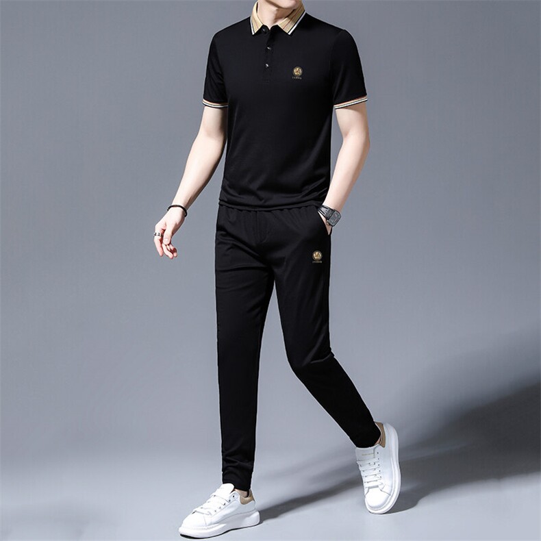 HP579夏季新款男士休闲套装刺绣男装百搭二件套,男装休闲套装,电商B360