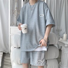 TZ65556/P40华夫格夏季宽松贴标套装男T恤短裤两件套大码港风控78,男装牛仔裤,电商A141