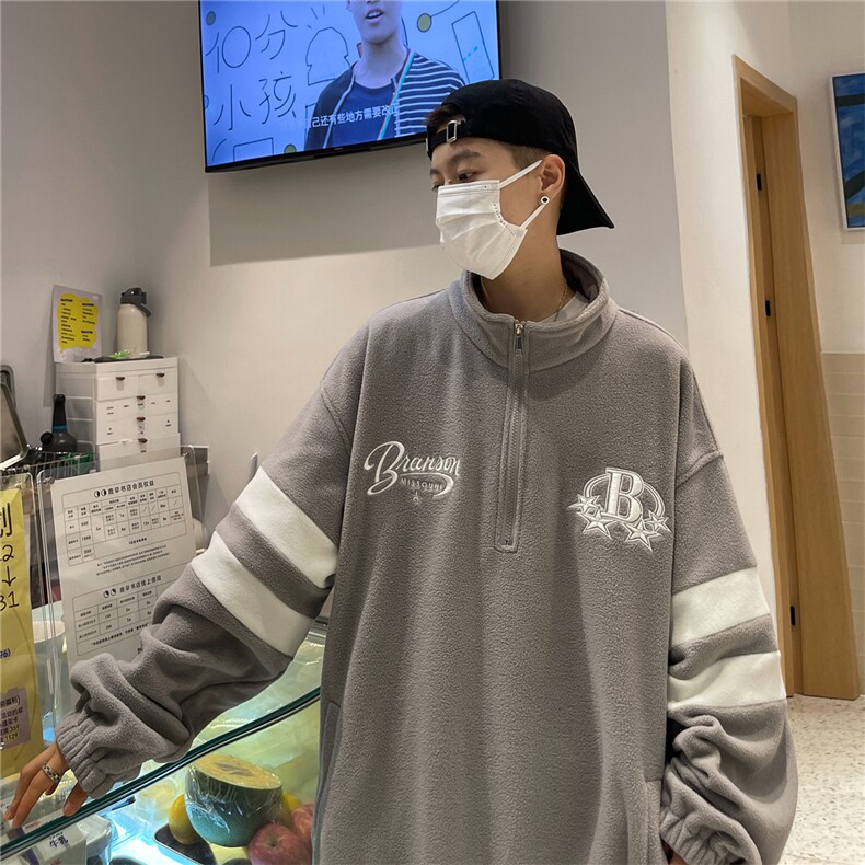 秋冬立领半拉链保暖刺绣双面摇粒绒百搭套头卫衣RWY239-P65控88,男装卫衣,电商B370