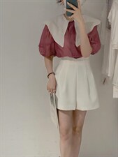 拼接衬衫，女装衬衫，驿谷