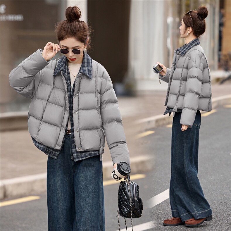 现货假两件套羽绒服女2025年冬季新款女装时尚休闲泡芙羽绒服,女装羽绒服,关键词