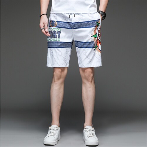 2023夏季新款男士时尚印花短裤男薄款宽松休闲裤时尚潮流五分裤子,男装休闲裤,电商B212（原钱塘6029）