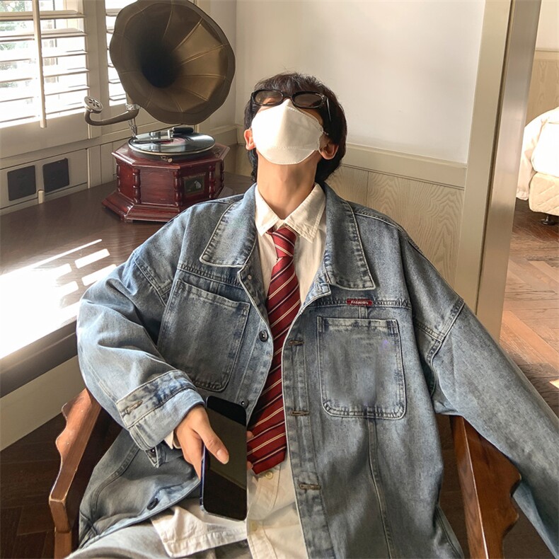 男装牛仔外套23春秋季熊猫头像印花男生翻领夹克XZ514-2-N85-P88,男装工装外套,星座514-2(原B239)