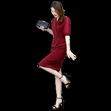 现货2022夏季新款长丝缎纯色时尚修身显瘦气质包臀中袖连衣裙，女装连衣裙，众宇琦