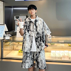 控价69笔墨风衬衫套装黑白印花简约宽松版型套装TZ069P42，男装衬衫，电商A128