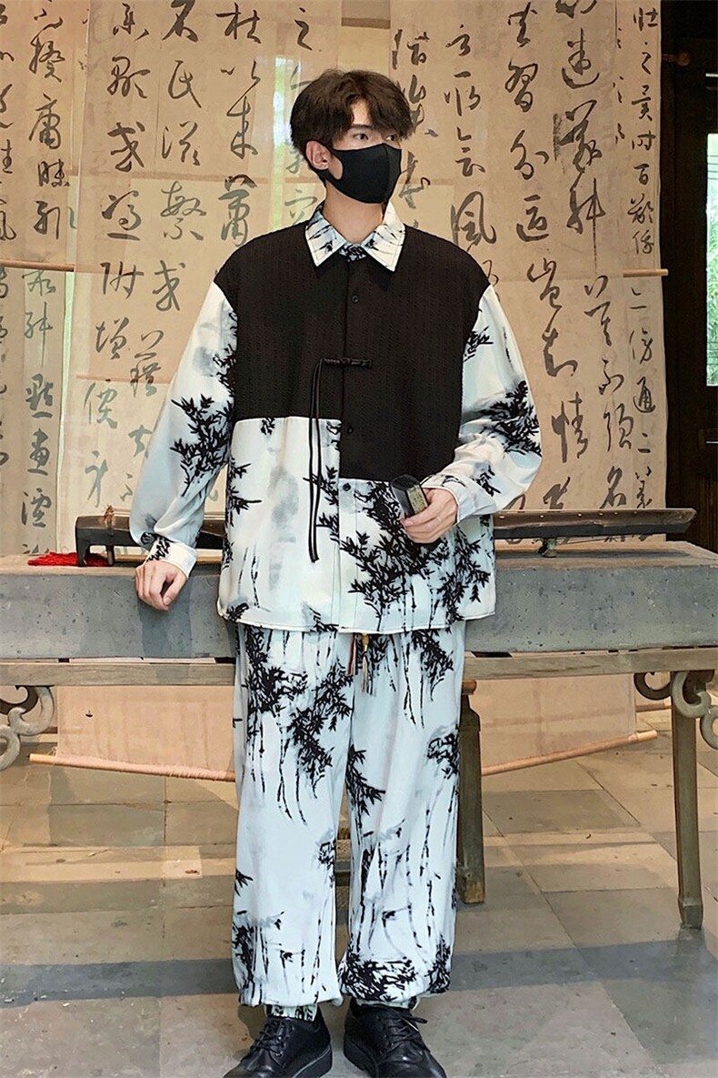 2025新中式长袖套装TZ88797P90衬衫CS88799P45控78裤子88798P45控,男装衬衫,星座227-7