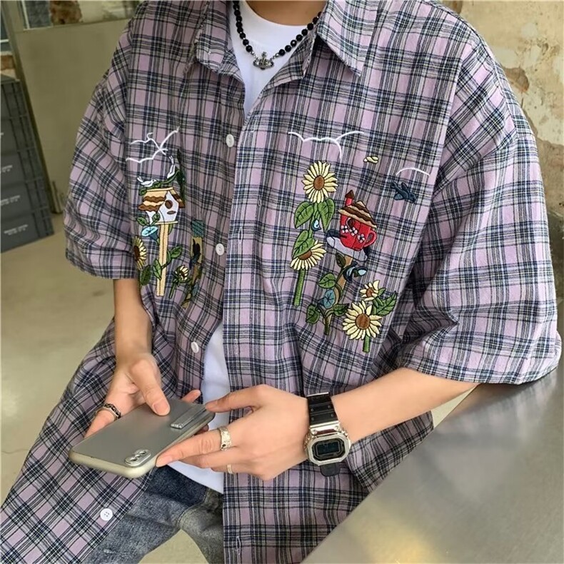 简约新款标准文艺男五分袖青春流行慵懒潮流夏季衬衫C775P35,男装衬衫,星座1116-2