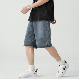高腰阔腿牛仔短裤男女夏季2025新款直筒五分裤中裤宽松学生短裤图片