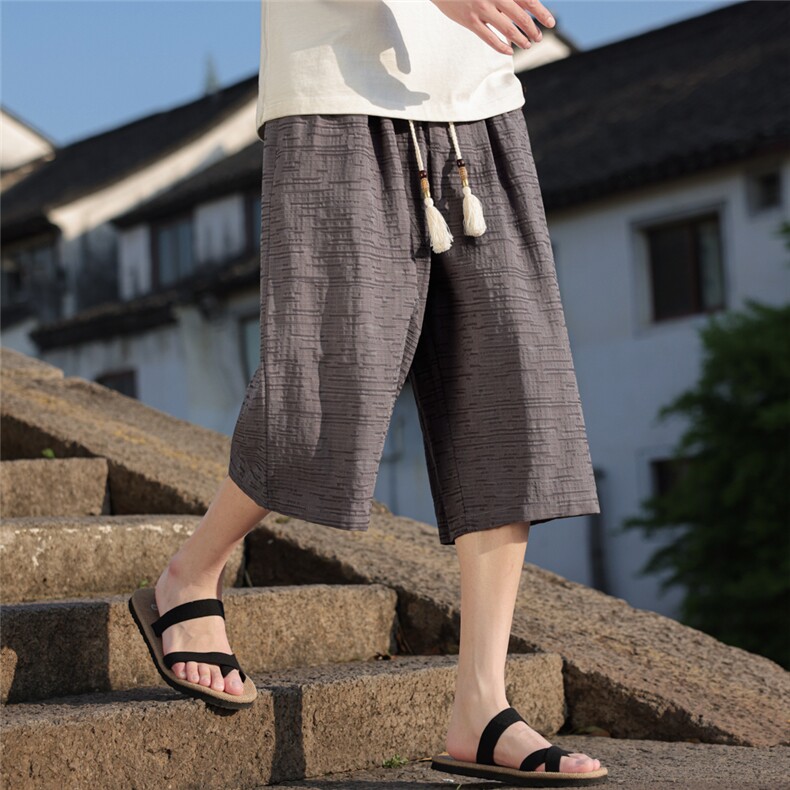 夏季风男装棉麻七分裤直筒超宽松休闲中裤A266-1-KZ880-P56，男装牛仔裤，电商A266-1