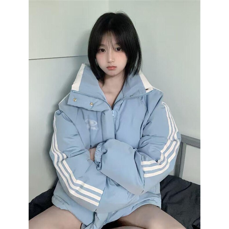 韩系蓝色棉服女2025年新款冬季宽松三条杠羽绒服加厚保暖外套棉袄,男装羽绒服,星座506A