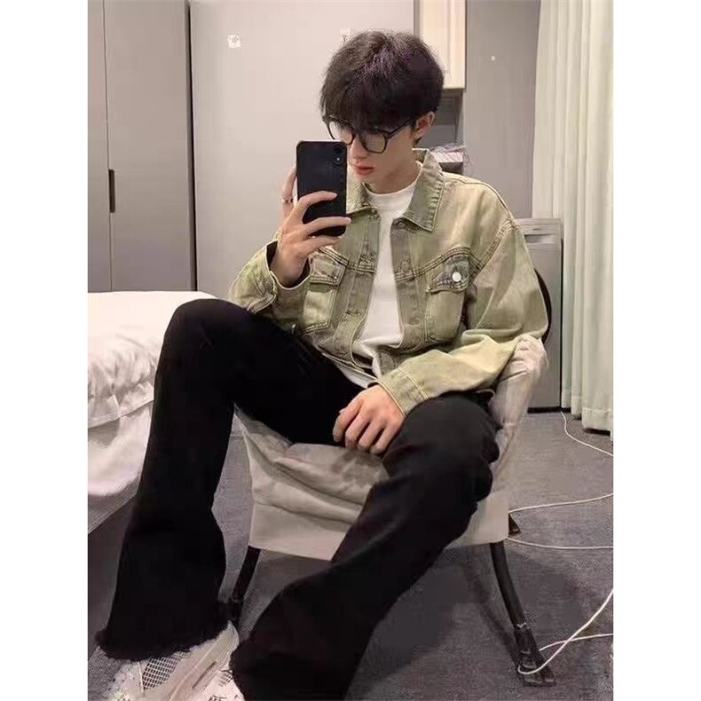 秋冬美式复古牛仔外套男宽松百搭重工铆钉做旧慵懒休闲夹克潮流,男装工装外套,星座715-4