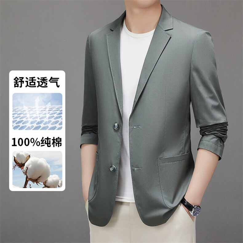 2025年新款春季纯棉休闲西服男士中年商务休闲小西装单西外套,男装西服,钱塘723