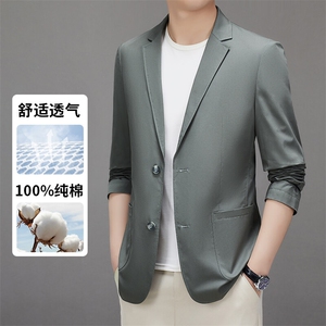 2025年新款春季纯棉休闲西服男士中年商务休闲小西装单西外套