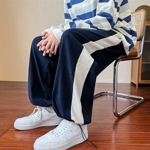 秋季宽松直筒卫裤美式复古藏青色裤子男ins潮流长裤 K4344-P38图片
