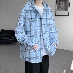 美式复古连帽格子衬衫外套男秋冬新款宽松复古长袖衬衣CY1023-P53图片