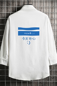 QC58033-P45 亚麻七分袖衬衫男大码五分袖衬衣男短袖 网格挂拍图片