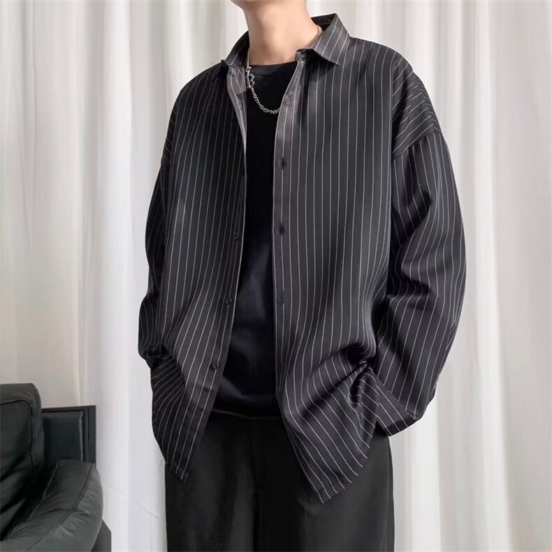 长袖衬衫男港风日系韩版潮流帅气衬衣条纹S07P34,男装衬衫,星座1116-2