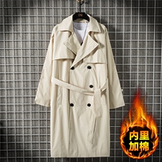 F2068/P80加棉95秋装双排扣长款过膝风衣男大码男中长款大衣控108，男装风衣，电商A141