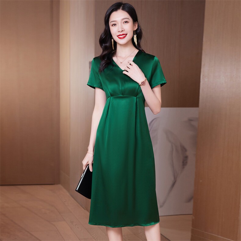 夏季棉麻中长连衣裙V领宽松显瘦系带真口袋咖啡中年妈妈大码裙子，女装连衣裙，阿舍尔精品