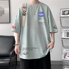 YT26243-P30亚短袖t恤男大码五分袖男宽松七分袖港风模特，男装T恤，电商A040